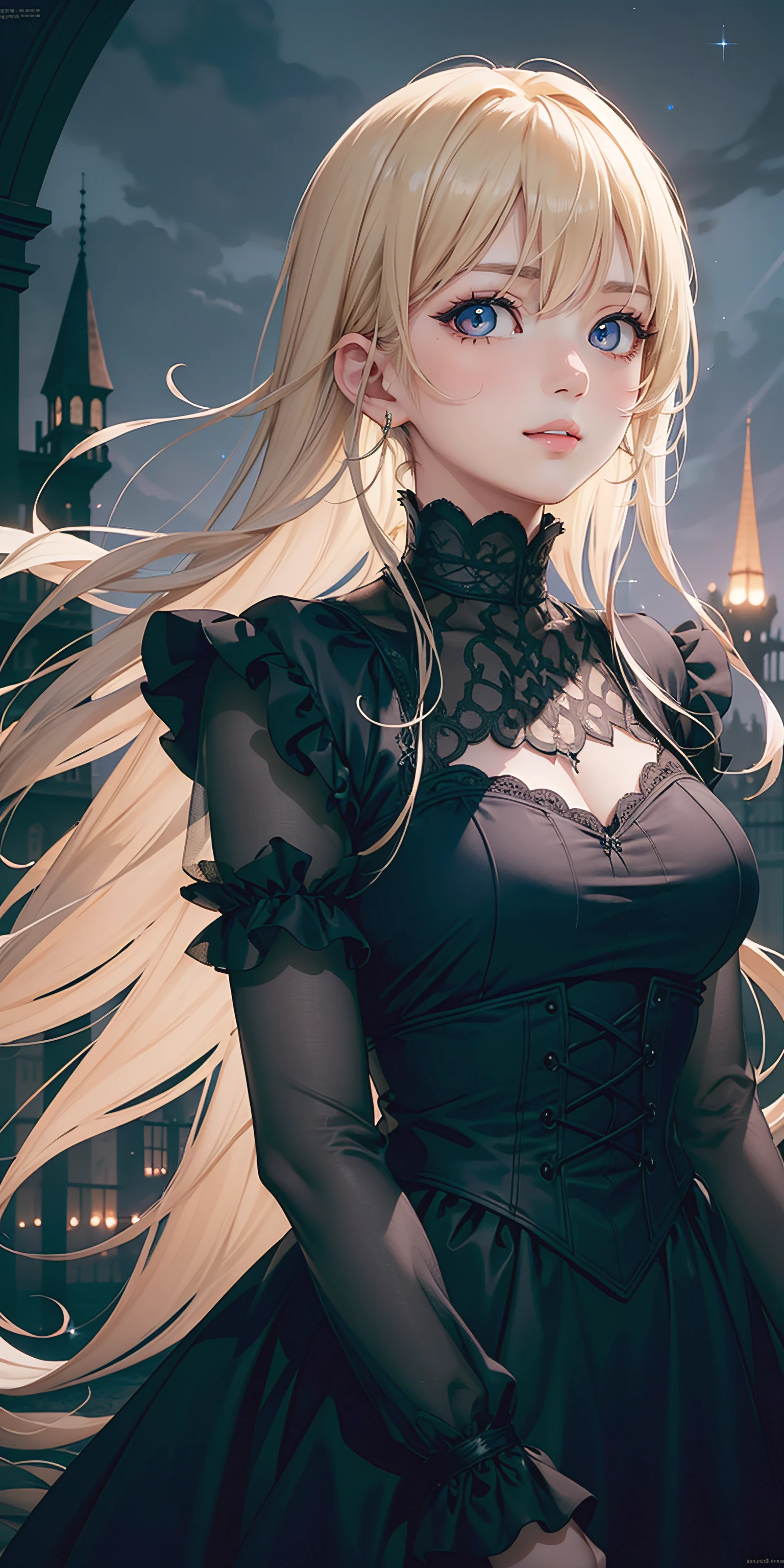 (best quality,high resolution:1.2),(A 7 year old girl, very young girl), (Sophisticated black lolita dress:1.1),(Detailed lace pattern,Highly detailed design,flowing tulle layers,gothic fashion elements,Delicate bows and ribbons,dark romance,Victorian elegance,fine embroidery,dramatic silhouette,Detailed ruffles,rich texture,Fine tailoring,Gorgeous accessories),sharp contrast,ethereal beauty,Dark and dreamy color palette,Vibrant black shades,Luxurious velvet fabric,stunning corset,Well crafted buttons,Delicate lace collar,(Romantic moonlight garden setting),retro charm,Detailed rose pattern,magic rose,victorian mansion background,porcelain skin,Deep and mysterious gaze,midnight black long curly hair,intricate updo,Soft candlelight lighting