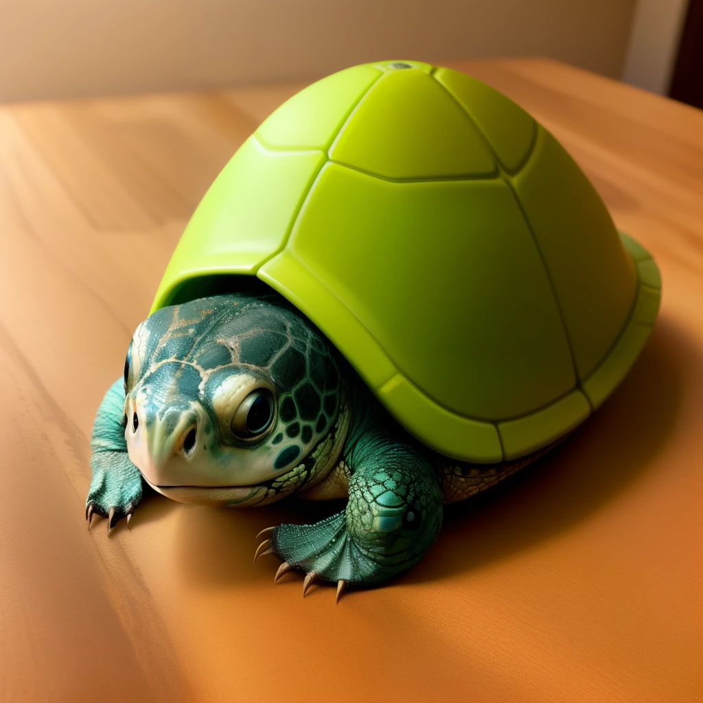 Image une petite tortue avec un petit garcon sur le dos