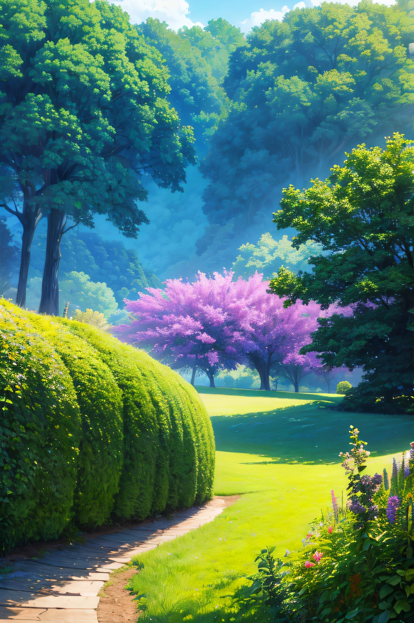 charm natural view, green land, sky colors purple blue colorful,