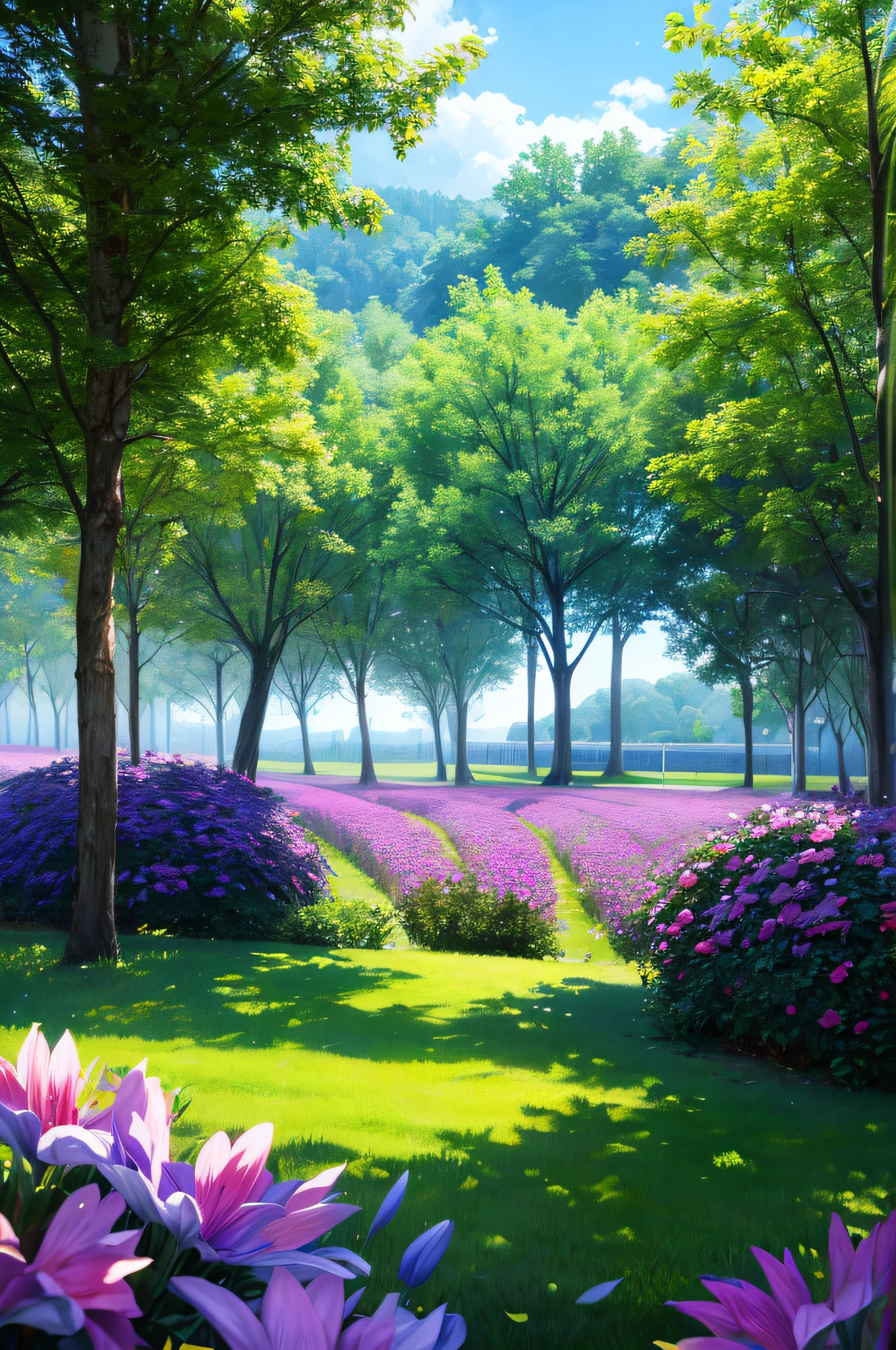 charm natural view, green land, sky colors purple blue colorful,