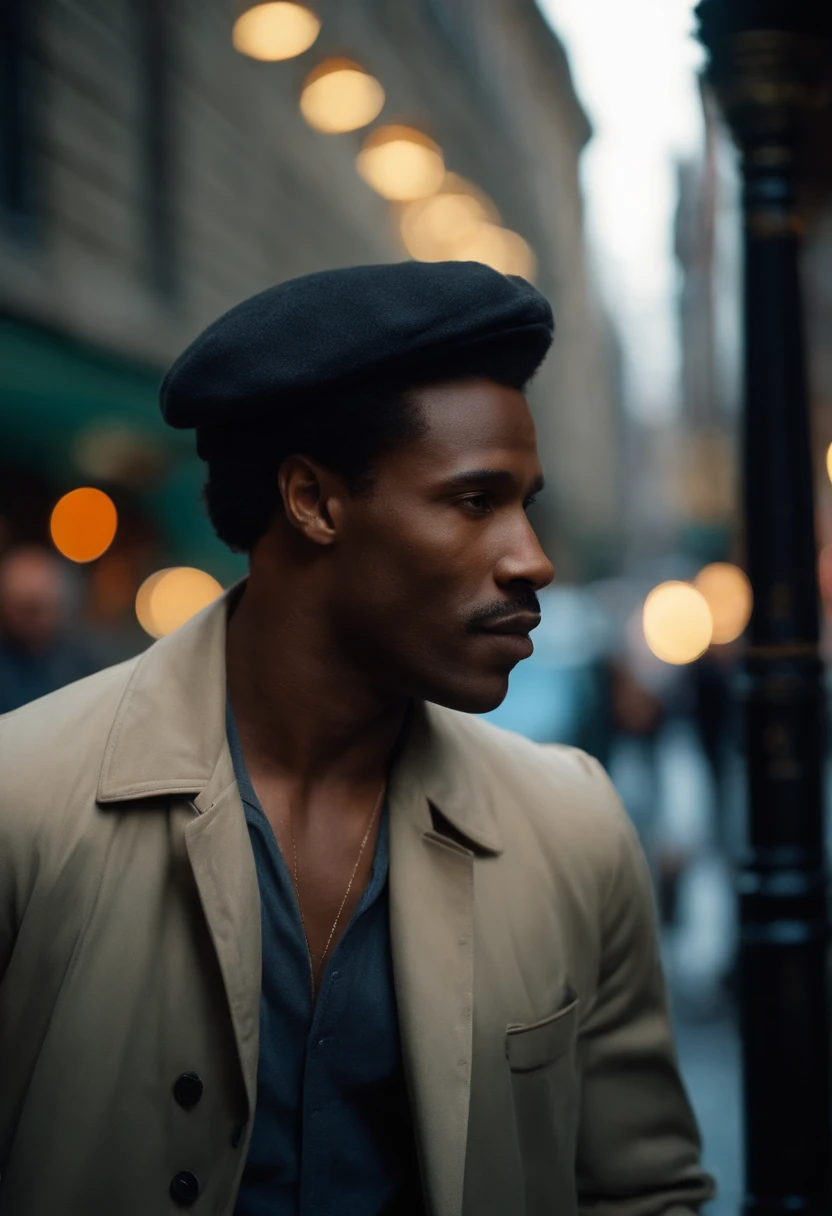 A candid shot of Billy Washington walking through the bustling streets of London, lost in thought, with the city lights twinkling in the background.,original,In his early to mid-20s, Bill's appearance mirrors his internal struggles—short, light brown to blonde hair, soft features on a tall frame.