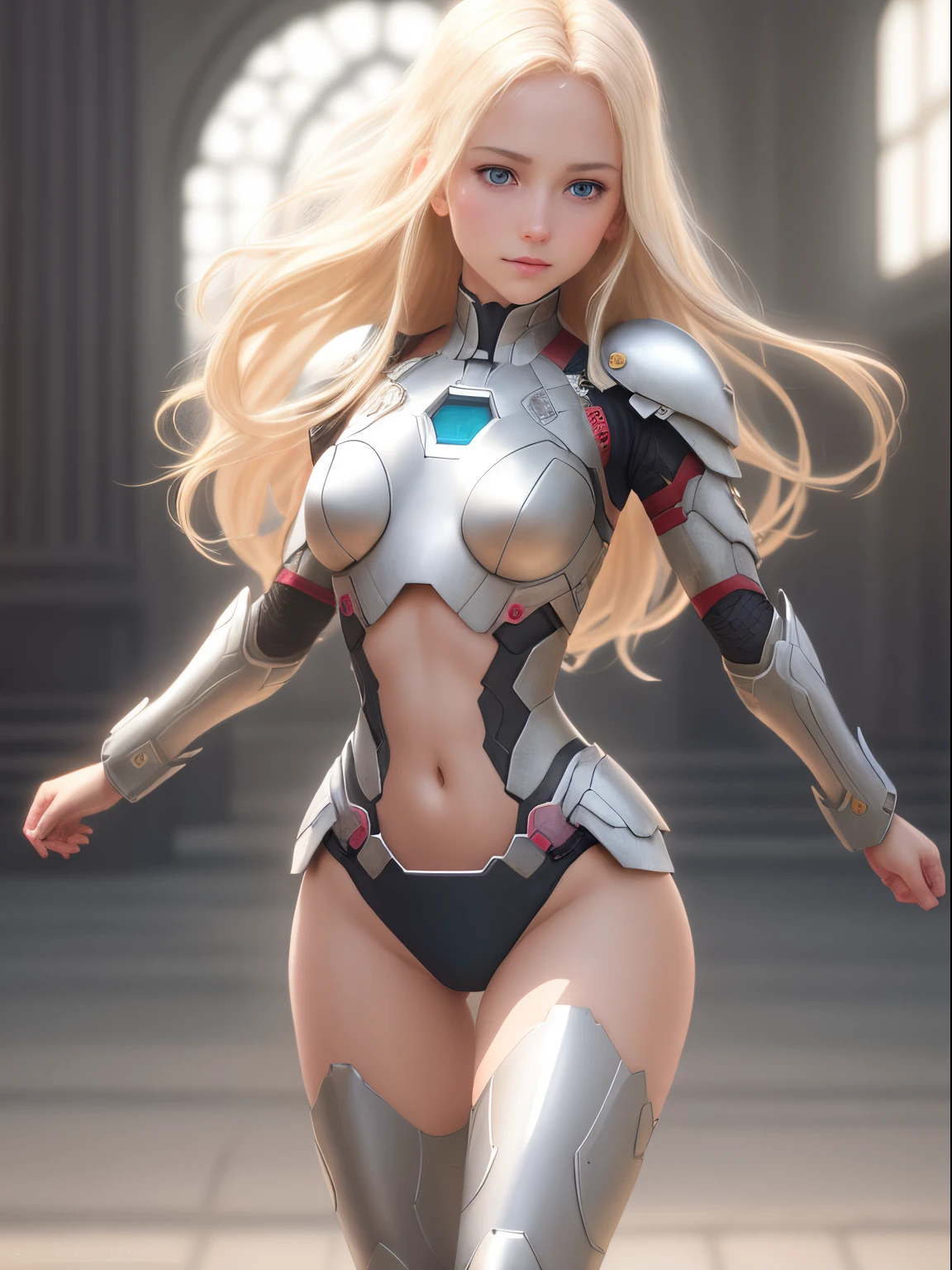 close up 1girl in, Solo, Aesthetic artwork, blond, straight blonde hair, super long blonde hair, light blue eyes, some small freckles, pale skin, A-cup, small breasts, runners body, (thin hips, thin waist: 1.25), detailed skin, shy smile, (action shot, flying:1.3), arched back, wearing dark black & pink Iron man armor, full body, 24mm, 4k textures, soft cinematic light, RAW photo, photorealism, photorealistic, intricate, elegant, highly detailed, sharp focus, ((((cinematic look)))), soothing tones, insane details, intricate details, hyperdetailed, low contrast, soft cinematic light, dim colors, exposure blend, hdr, faded