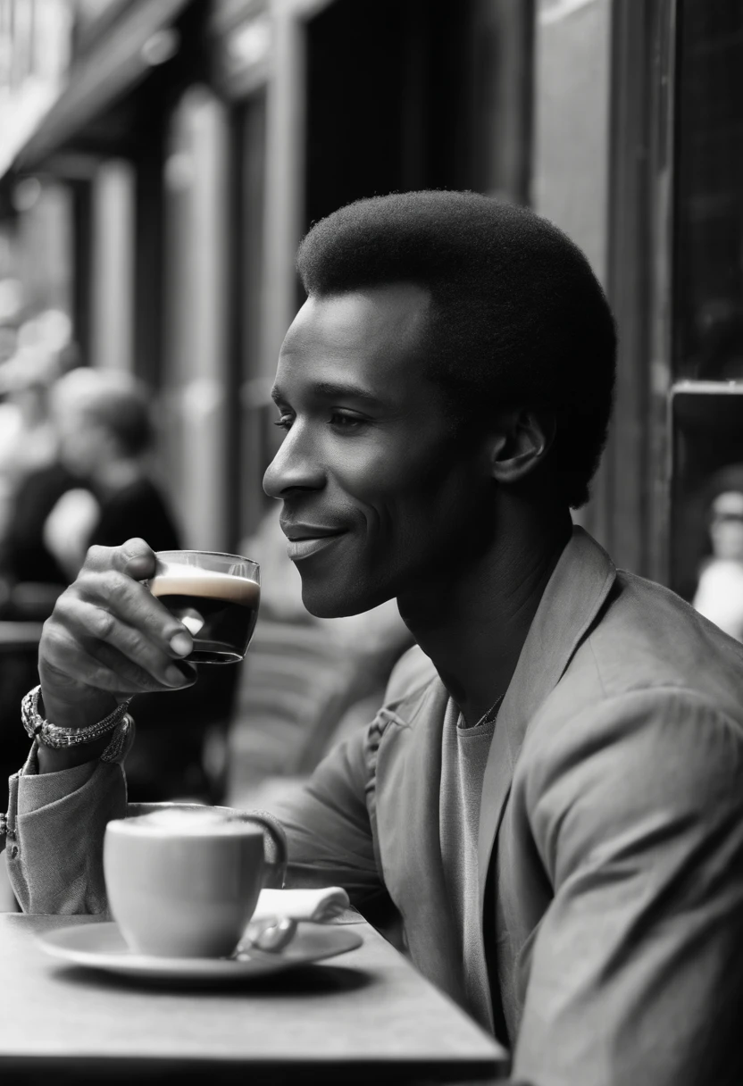 A snapshot of Billy Washington sitting at an outdoor cafe, sipping on an espresso, with a smile playing on his lips as he people-watches in the heart of Soho. He is pale white skinned.,original,In his early to mid-20s, Bill's appearance mirrors his internal struggles—short, light brown to blonde hair, soft features on a tall frame.