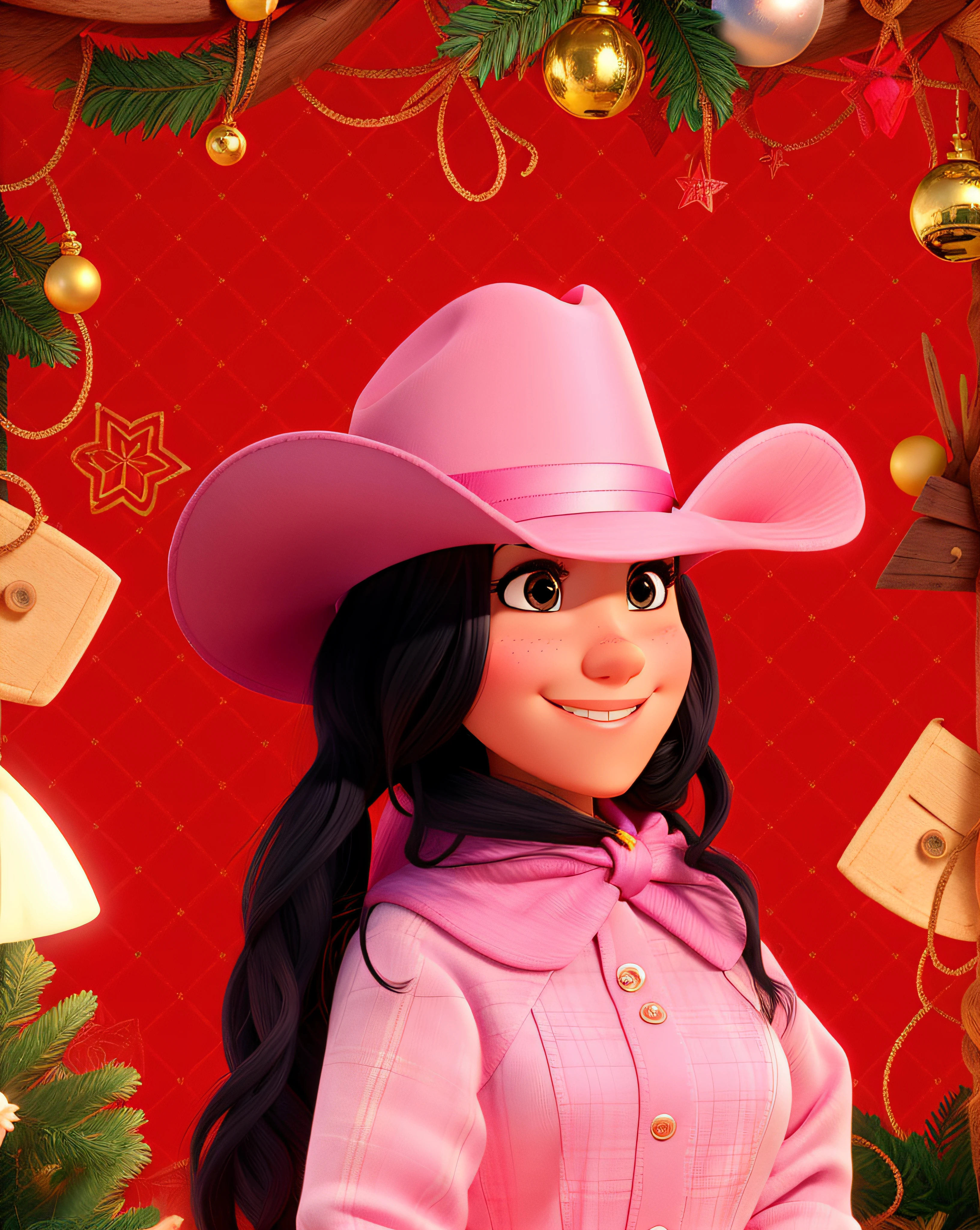 Uma mulher cowboy no natal estilo disney pixar, alta qualidade, melhor qualidade