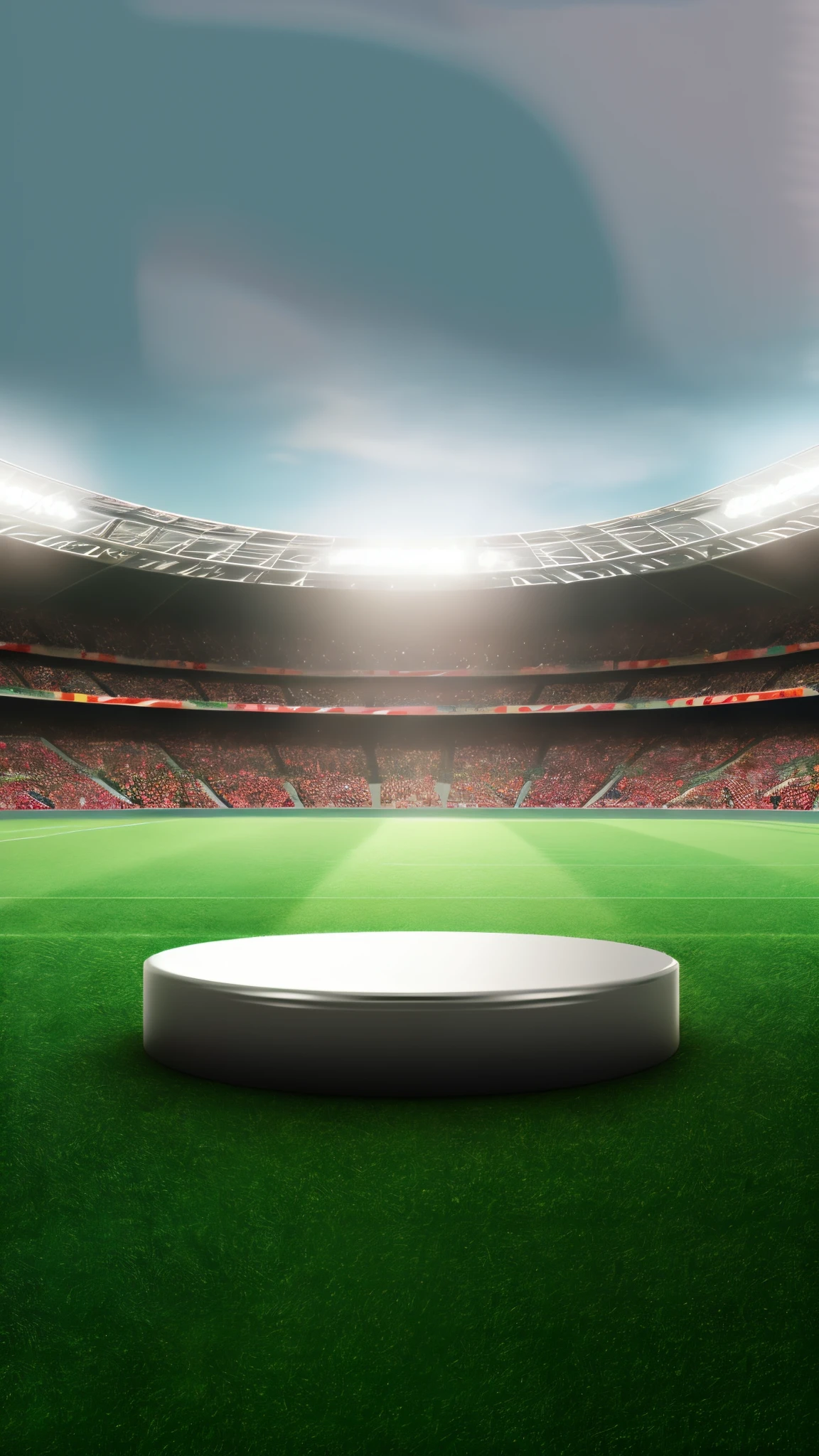 Traditional view of a football field with a white stand, Football field, Stadium landscape, stadium, Pitch preparation, Future sports arena, Standing in the playground, Arena background, Illustration provided, Ground level view, Ground level view, Technical presentation, Round base, round, Depicted as a 3D view, Best on Adobe shares, Dramatic stadium lighting, earth