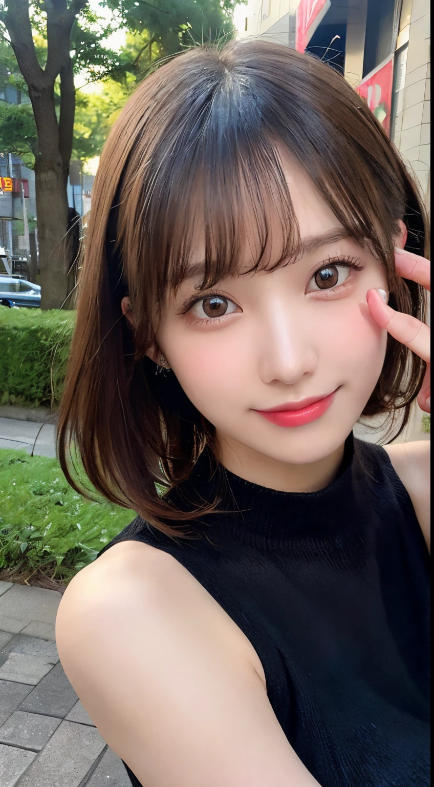 A close up of a person with a black top and a red lipstick - SeaArt AI