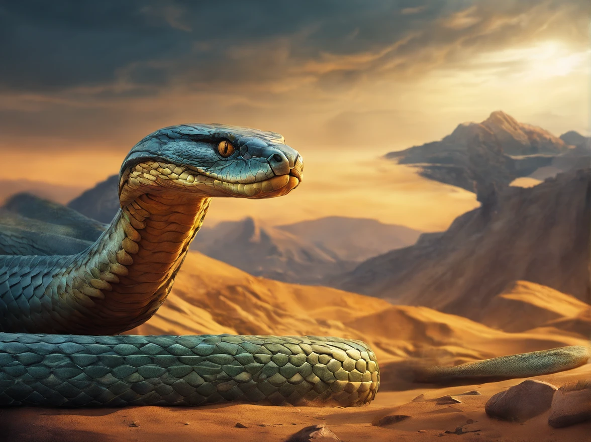 (best quality,4k,highres,masterpiece:1.2),ultra-detailed,realistic,giant snake,lifelike,glistening scales,mesmerizing patterns,huge reptile,striking eyes,sharp fangs,hissing sound,threatening presence,coiled body,ominous atmosphere,menacing creature,overwhelming size,dramatic lighting,mysterious shadows,impressive scale,immersive experience,majestic predator,awe-inspiring sight,snakeskin texture,yellow hues,delicate scales,dominant presence, greek, greek mythology