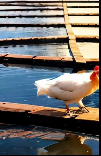 chickens are walking around a puddle of'water in a field, Galinhas, galo, frango, galo!!!!, Directed by: Josef Dande, O Rei do Galo, 🦩🪐🐞👩🏻🦳, Directed by: Jan Tengnagel, Reflecting wet puddles, Espelhado, foto de alta qualidade, espelhamento, Foto de capa, Directed by: Jan Rustem, olhar orgulhoso