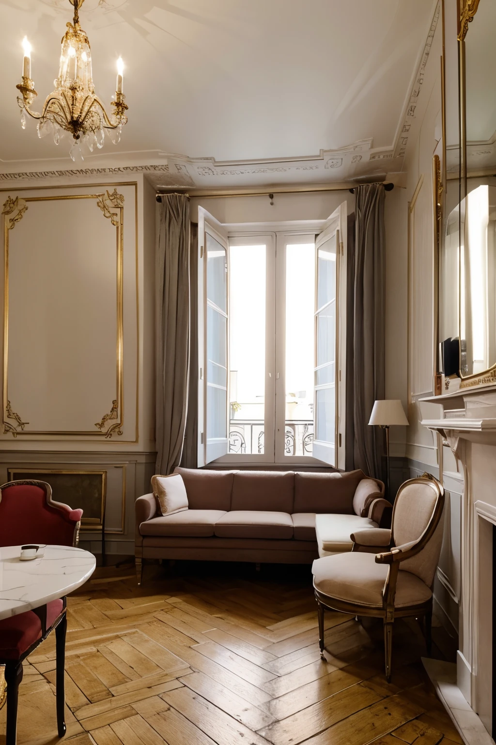 style et architecture : hotel particulier parisien richement décorer avec de belles moulures salon ensoleiller avec une belle table et un beau canape, hausmanien