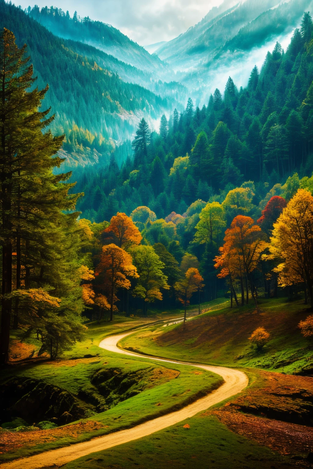 Fantasy forest, Beautiful and stunning landscape, highly detailed, breathtaking, inspired by the style of Ken Duncan well known as the pioneer of landscape, in making use of dodging and burning to edit a landscape image