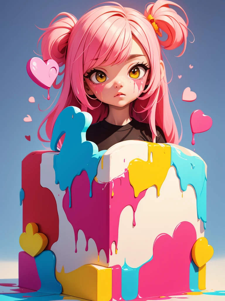 a conceptual drawing, half face half heart, paint dripping, masterpiece, Something
