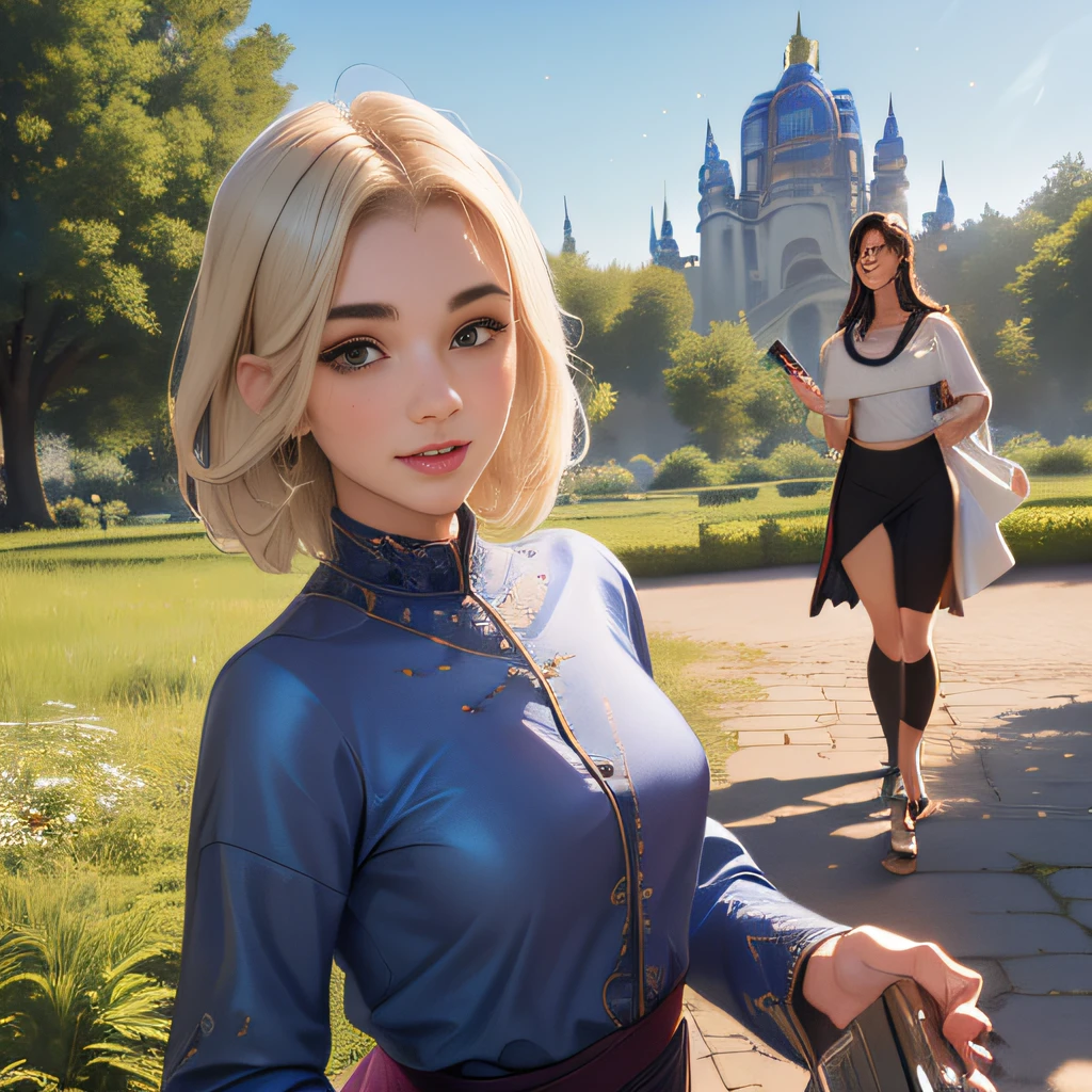 (Extremely detailed 8k wallpaper:2), (photo:2), (soigne Beautiful girl:2), (gives a lecture to friends:2), detailed (Face and eyes), (hyper realistic:1), (highly detailed:1), (epic realistic:1), rim light, (maximum details:1), cozy, (fullbody:1.3), (looking at viewer:2.0), (Woman's Attractive Qualities:2), (Attractive Woman:2), (Attractive:2), Smile, Intelligence, Empathy, Gracefulness, Sense of Style, Fitness, Grooming, Optimism, (Sensitivity:2), Sincerity, Romantic Gestures, Playfulness, Fashion Sense, (Sensuality:2), Charm, Modesty, Thoughtfulness, (Femininity:1), Flirtatiousness, Warmth, (Physical attractiveness:2), A beautiful smile, A love of life, strength and power, vulnerability, curiosity, wonder, love, (nature background:2), kawaii, waifu, Beautiful breasts, (attractive body:2), (Beautiful body:2), Beautiful pose, attractive pose, (Beautiful legs:1.0), (spread legs:1.0), (Beautiful clothes:1), (classic clothes:2), (elegant clothes:2), (European clothes:2), detailed clothes, (skirt:1), (blouse:1), (provocative pose)