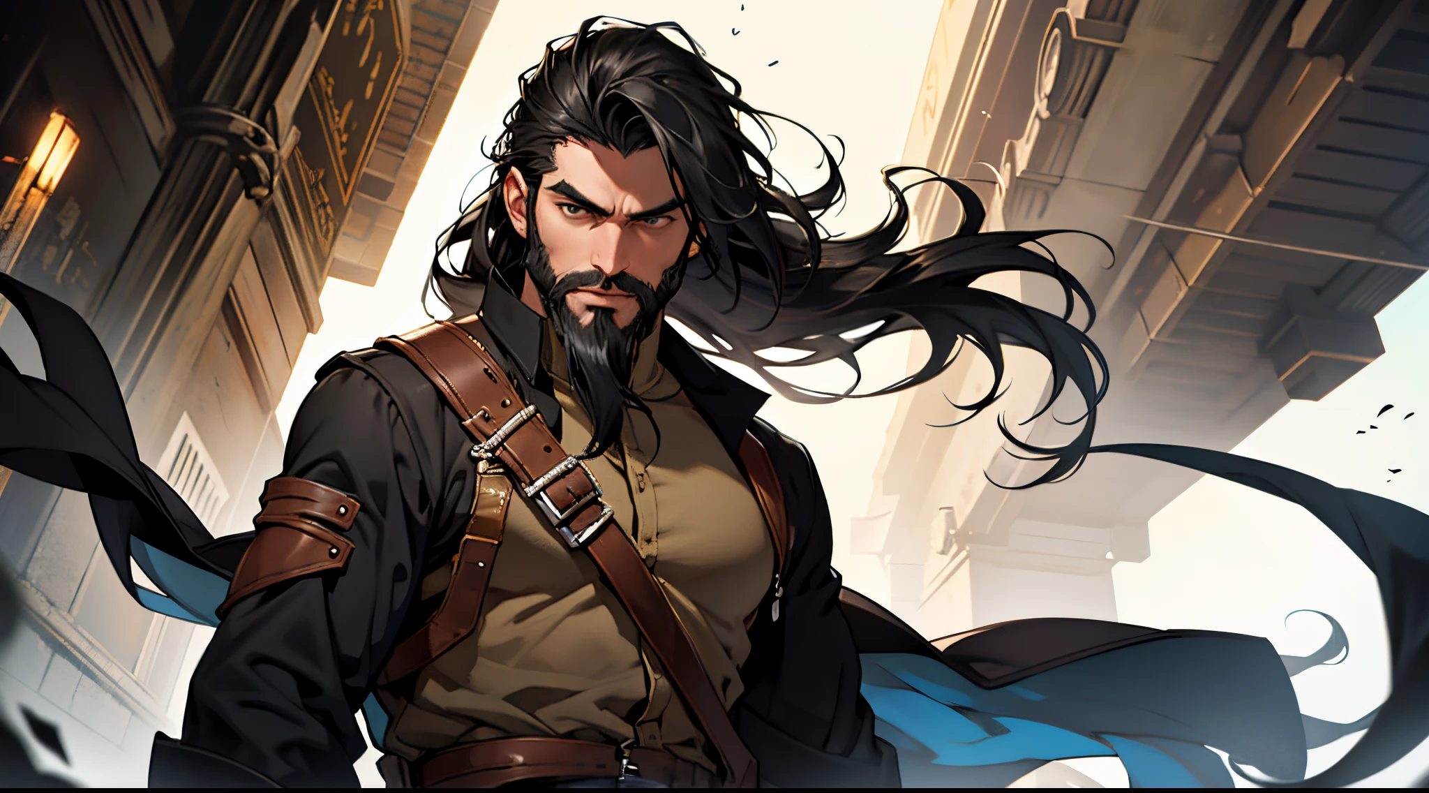 1 Man solo, he has a short black beard and he has long black flowing hair. (phasmophobia)