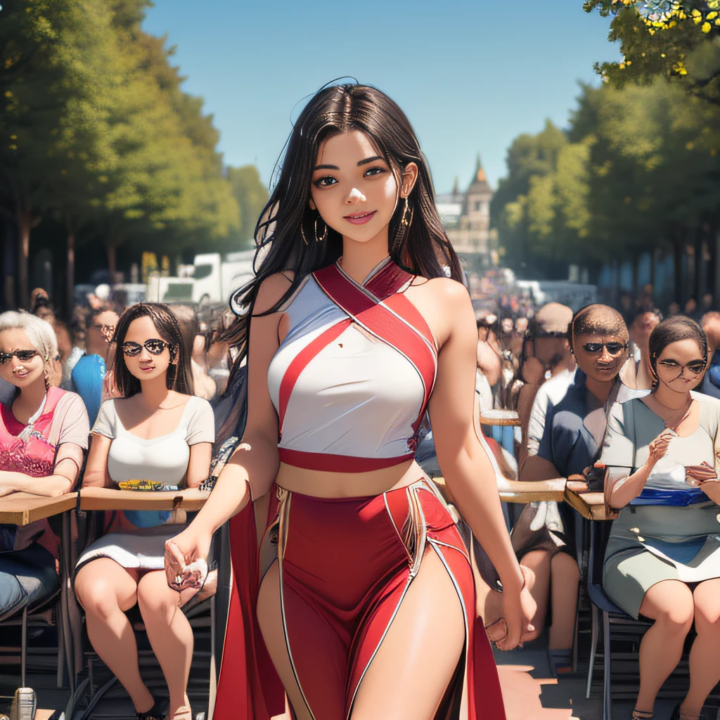 (Extremely detailed 8k wallpaper:2), (photo:2), (soigne Beautiful girl:2), (gives a lecture to friends:2), detailed (Face and eyes), (hyper realistic:1), (highly detailed:1), (epic realistic:1), rim light, (maximum details:1), cozy, (fullbody:1.3), (looking at viewer:2.0), (Woman's Attractive Qualities:2), (Attractive Woman:2), (Attractive:2), Smile, Intelligence, Empathy, Gracefulness, Sense of Style, Fitness, Grooming, Optimism, (Sensitivity:2), Sincerity, Romantic Gestures, Playfulness, Fashion Sense, (Sensuality:2), Charm, Modesty, Thoughtfulness, (Femininity:1), Flirtatiousness, Warmth, (Physical attractiveness:2), A beautiful smile, A love of life, strength and power, vulnerability, curiosity, wonder, love, (nature background:2), kawaii, waifu, Beautiful breasts, (attractive body:2), (Beautiful body:2), Beautiful pose, attractive pose, (Beautiful legs:1.0), (spread legs:1.0), (Beautiful clothes:1), (classic clothes:2), (elegant clothes:2), (European clothes:2), detailed clothes, (skirt:1), (blouse:1), (provocative pose)