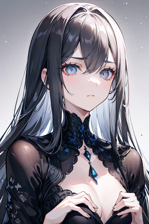 (chase), detailed and vibrant eyes, (Best Quality, Realistic) rendered, (Ultra-detailed, Professional) Portrait, sideways Facing, (foco nítido, Vivid colors), Seductive Woman, Black Dress, Clothes that hide the chest, small tits, Warm lighting, (Subtle color grading or soft pastel tones), (Subtle bokeh or gentle glow), Attention to eye shape and texture, ((Slender eyes)), deep and soulful expression, Black and silver hair, long and fluffy hair, side parted bangs, Exquisite eye makeup, Natural and shiny long eyelashes, curved and defined eyebrows, The light reflected from your eyes shines like a jewel, A seductive gaze tinged with melancholy.
Note: based on specified theme、Adjust prompts to fit your situation.