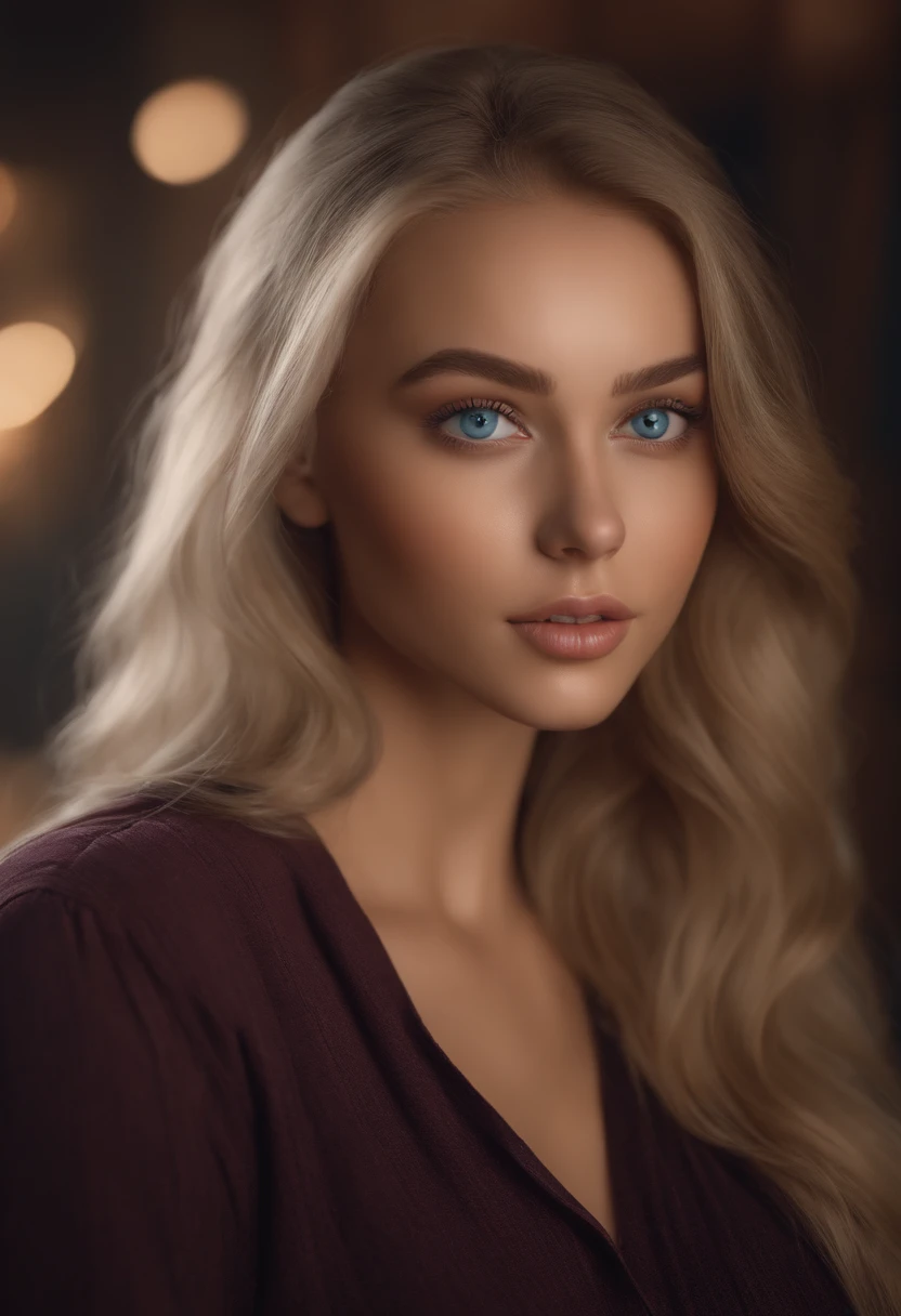 arafed woman fully , sexy girl with blue eyes, ultra realistic, meticulously detailed, portrait sophie mudd, blonde hair and large eyes, selfie of a young woman, bedroom eyes, violet myers, without makeup, natural makeup, looking directly at the camera, face with artgram, subtle makeup, stunning full body shot, in club, medium to large size bust