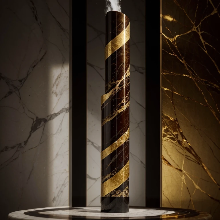 Produce an abstract marble-inspired image featuring a harmonious blend of black and gold hues, accentuated by subtle gradients of grey and white. Craft a visually striking composition that showcases the intricate veining and swirls characteristic of marble patterns. Experiment with light and shadow to enhance the luxurious and sophisticated feel, ensuring a captivating balance between the dark, rich tones and the opulent gold highlights