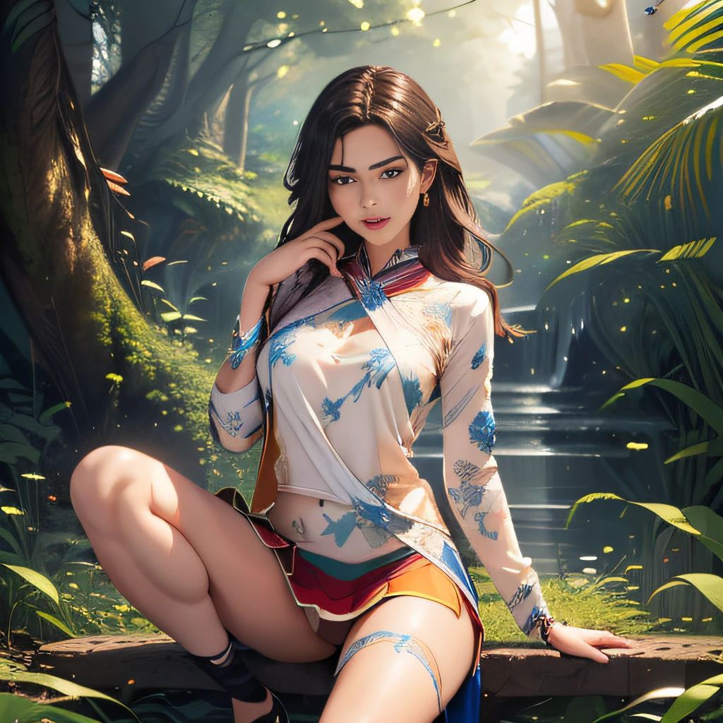 (Extremely detailed 8k wallpaper:2), (photo:2), (soigne Beautiful girl:2), (gives a lecture to friends:2), detailed (Face and eyes), (hyper realistic:1), (highly detailed:1), (epic realistic:1), rim light, (maximum details:1), cozy, (fullbody:1.3), (looking at viewer:2), (Woman's Attractive Qualities:2), (Attractive Woman:2), (Attractive:2), Smile, Intelligence, Empathy, Gracefulness, Sense of Style, Fitness, Grooming, Optimism, (Sensitivity:2), Sincerity, Romantic Gestures, Playfulness, Fashion Sense, (Sensuality:2), Charm, Modesty, Thoughtfulness, (Femininity:1), Flirtatiousness, Warmth, (Physical attractiveness:2), A beautiful smile, A love of life, strength and power, vulnerability, curiosity, wonder, love, (nature background:2), kawaii, waifu, Beautiful breasts, (attractive body:2), (Beautiful body:2), Beautiful pose, attractive pose, (Beautiful legs:1.0), (spread legs:1.0), (Beautiful clothes:1), (classic clothes:2), (elegant clothes:2), (European clothes:2), detailed clothes, (skirt:1), (blouse:1), (provocative pose)