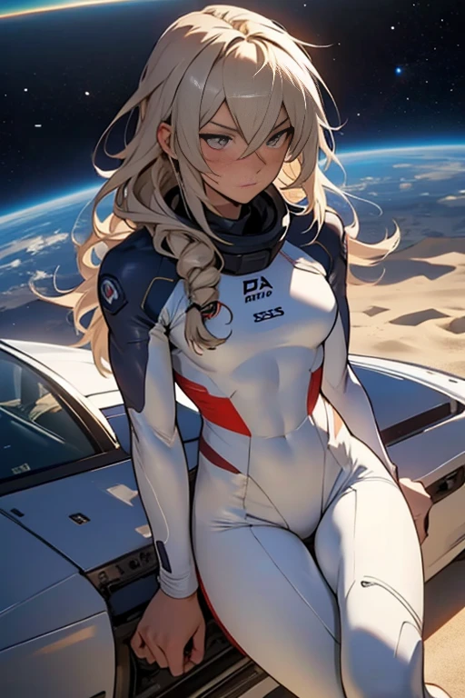 Sand Hair Fit Body Slender Thighs Slender Waist Pilot Suit Solo Staring at the viewer in space Long hair blush Determination