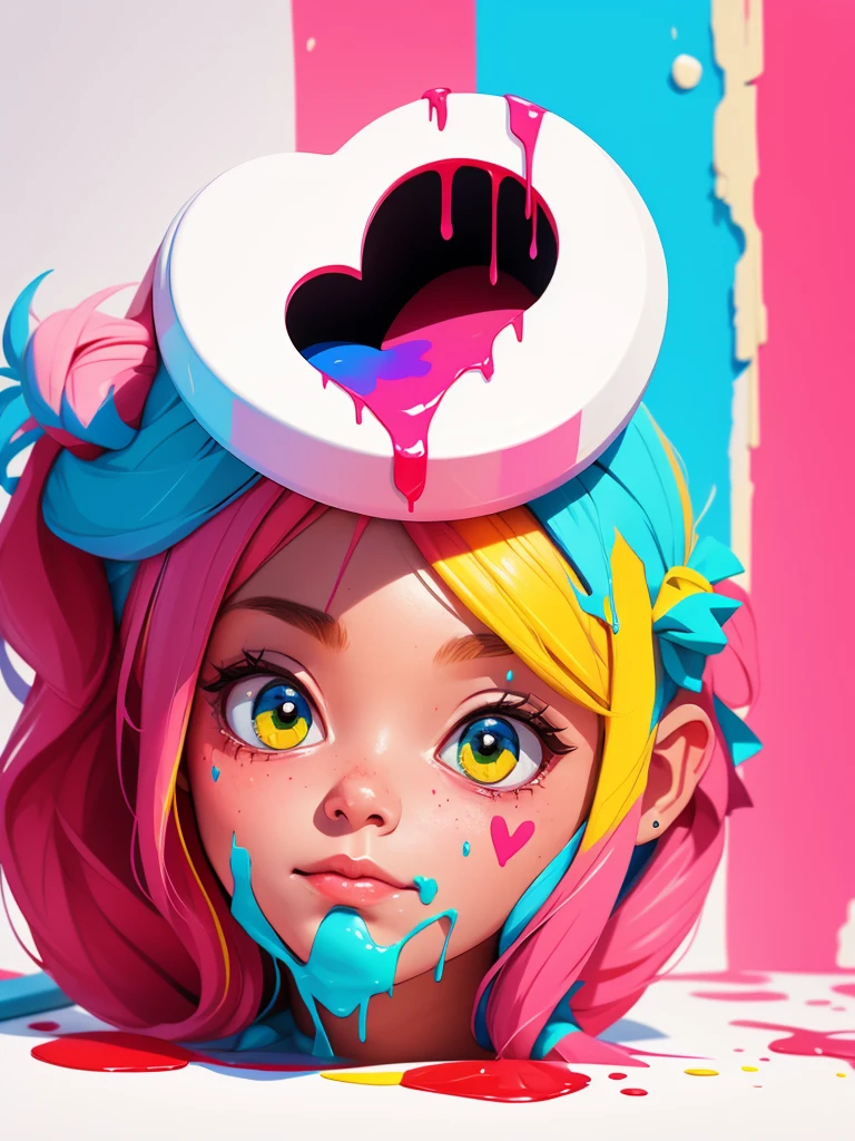 a conceptual drawing, half face half heart, paint dripping, masterpiece, Something