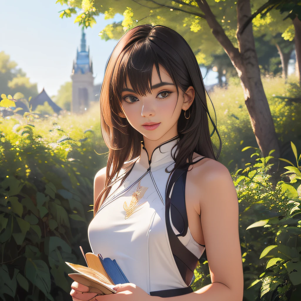 (Extremely detailed 8k wallpaper:2), (photo:2), (soigne Beautiful girl:2), (gives a lecture to friends:2), detailed (Face and eyes), (hyper realistic:1), (highly detailed:1), (epic realistic:1), rim light, (maximum details:1), cozy, (fullbody:1.3), (looking at viewer:2), (Woman's Attractive Qualities:2), (Attractive Woman:2), (Attractive:2), Smile, Intelligence, Empathy, Gracefulness, Sense of Style, Fitness, Grooming, Optimism, (Sensitivity:2), Sincerity, Romantic Gestures, Playfulness, Fashion Sense, (Sensuality:2), Charm, Modesty, Thoughtfulness, (Femininity:1), Flirtatiousness, Warmth, (Physical attractiveness:2), A beautiful smile, A love of life, strength and power, vulnerability, curiosity, wonder, love, (nature background:2), kawaii, waifu, Beautiful breasts, (attractive body:2), (Beautiful body:2), Beautiful pose, attractive pose, (Beautiful legs:1.0), (spread legs:1.0), (Beautiful clothes:1), (classic clothes:2), (elegant clothes:2), (European clothes:2), detailed clothes, (skirt:1), (blouse:1), (provocative pose)