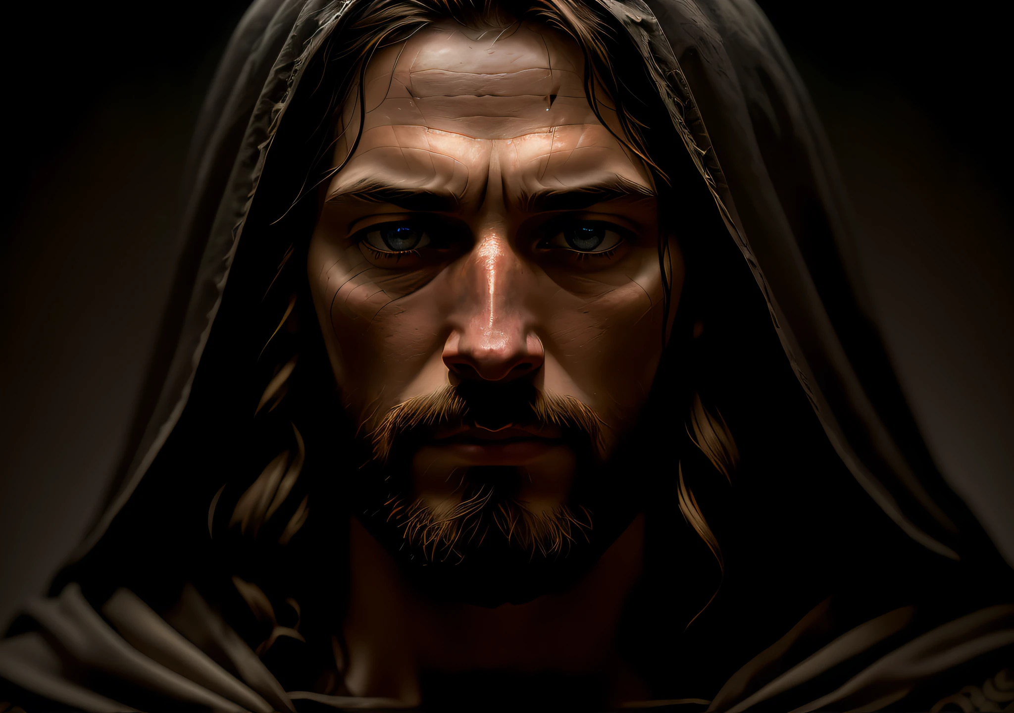 JESUS CHRIST DARK PHOTO: realistic epic, soft cinematic portrait, adobe lightroom, photographic lab, highly detailed, faded, (neutral colors: 1.2), (hdr: 1.4) , (soft colors:1.2), hyperdetailed, (artstation:1.4), cinematic, warm lights, dramatic light, (intricate details:1.1), complex background, (rutkowski:0.66), (blue and orange:0.4)