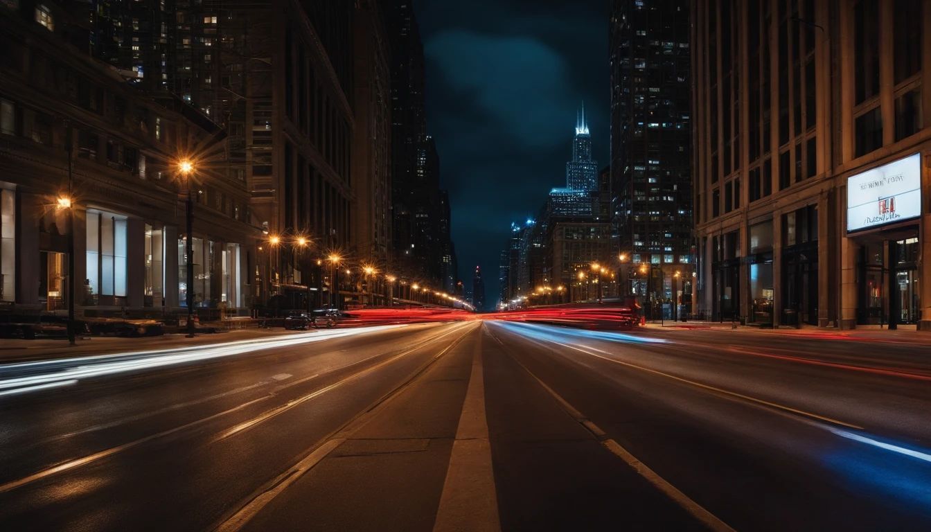 chicago city street at night, ground level