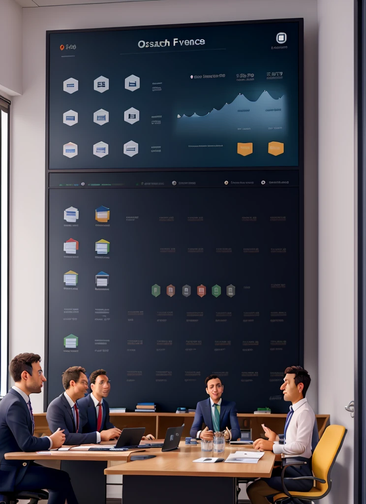 obra-prima, melhor qualidade, Miscellaneous office meeting conference room: Successful CEO Presents E-Commerce Fintech Growth Statistics to a Group of Investors. Whiteboard with Big Data Analytics. foto corpo inteiro