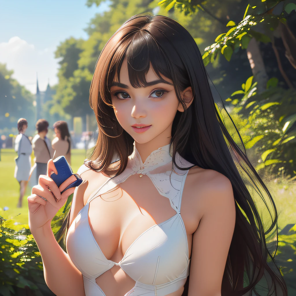 (Extremely detailed 8k wallpaper:2), (photo:2), (soigne Beautiful girl:2), (gives a lecture to friends:2), detailed (Face and eyes), (hyper realistic:1), (highly detailed:1), (epic realistic:1), rim light, (maximum details:1), cozy, (fullbody:1.3), (looking at viewer:2), (Woman's Attractive Qualities:2), (Attractive Woman:2), (Attractive:2), Smile, Intelligence, Empathy, Gracefulness, Sense of Style, Fitness, Grooming, Optimism, (Sensitivity:2), Sincerity, Romantic Gestures, Playfulness, Fashion Sense, (Sensuality:2), Charm, Modesty, Thoughtfulness, (Femininity:1), Flirtatiousness, Warmth, (Physical attractiveness:2), A beautiful smile, A love of life, strength and power, vulnerability, curiosity, wonder, love, (nature background:2), kawaii, waifu, Beautiful breasts, (attractive body:2), (Beautiful body:2), Beautiful pose, attractive pose, (Beautiful legs:1.0), (spread legs:1.0), (Beautiful clothes:1), (classic clothes:2), (elegant clothes:2), (European clothes:2), detailed clothes, (skirt:1), (blouse:1), (provocative pose)