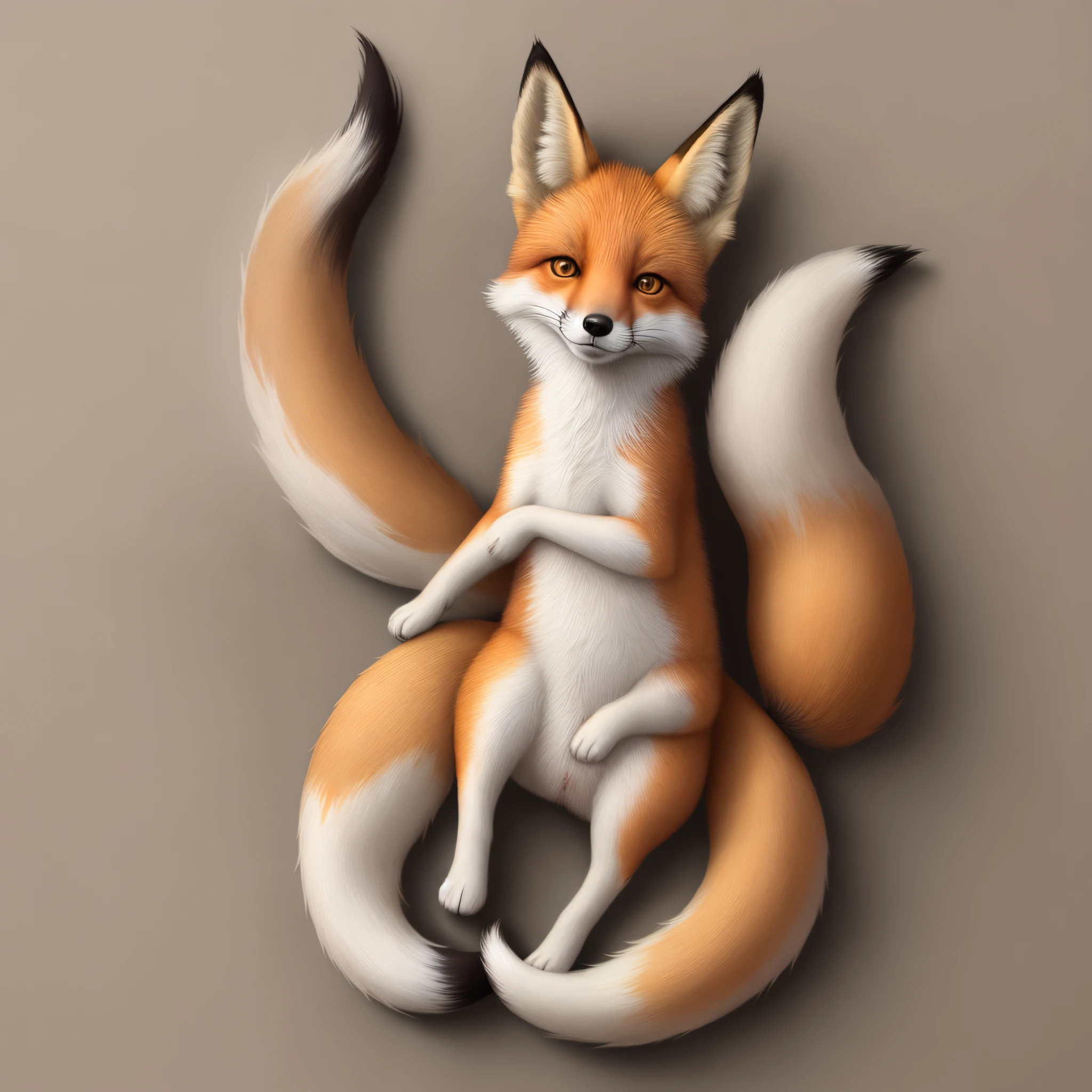 Ultra realistic, furry, female, renamon, pawpad against wall, on back, white backgrouns