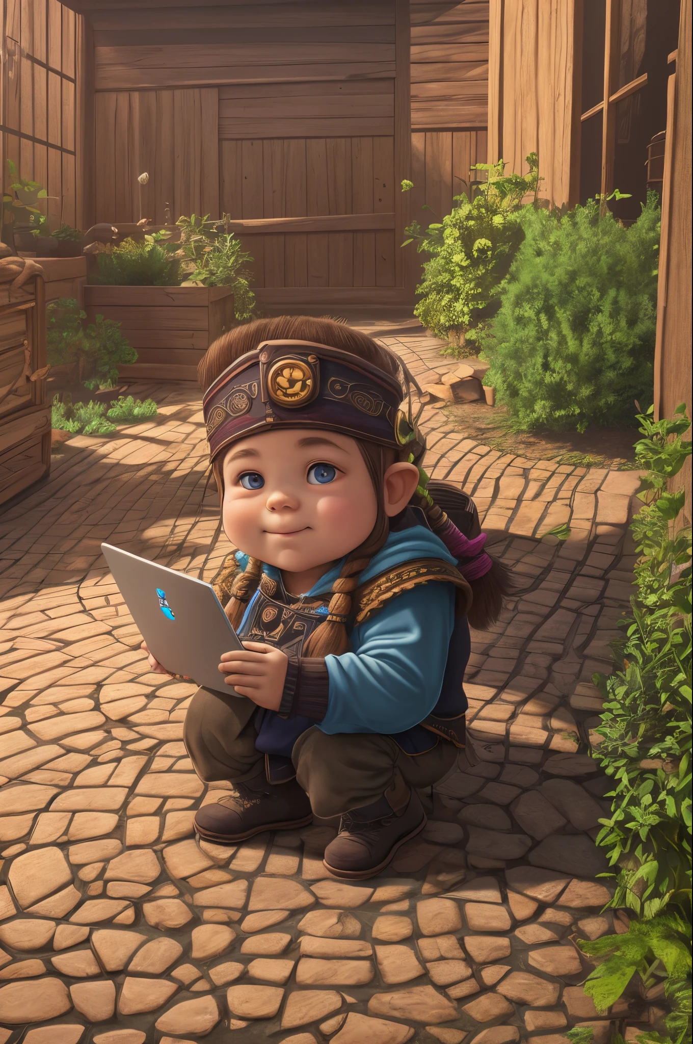 Dwarf playing on computer with rgb --auto --s2