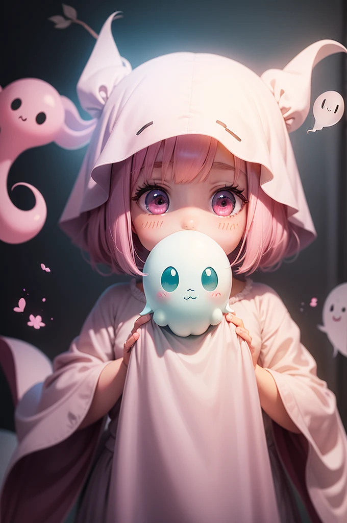 draw cute ghost in 2d, pink ghost cheeks