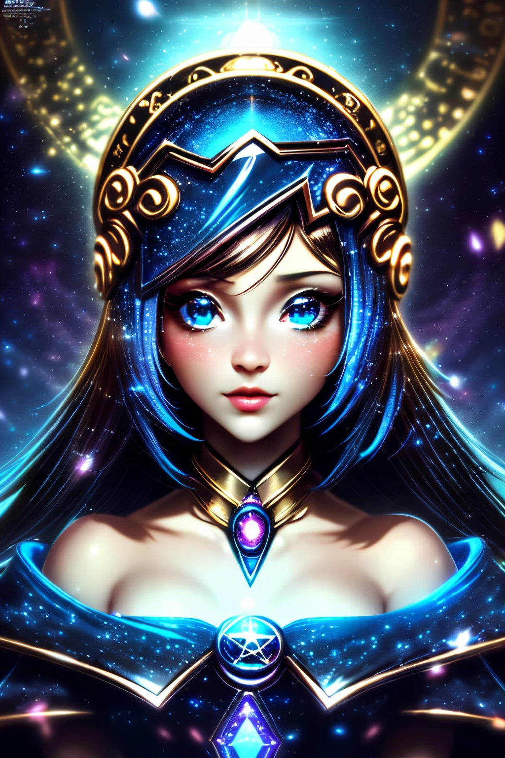 ((La mejor calidad)), ((Obra maestra)), ((realista)), retrato, dark magician gils. ojos azules. cabello rubio.
1girl, celestial, Deidad, diosa, light particles, halo, Mirando al espectador,
(bioluminiscente:0.95), Vibrante, Colorido, Color, (resplandeciente, resplandecer),
(beautiful composition), cinematic lighting, intrincado, (Symmetrical:0.5), Caprichoso,