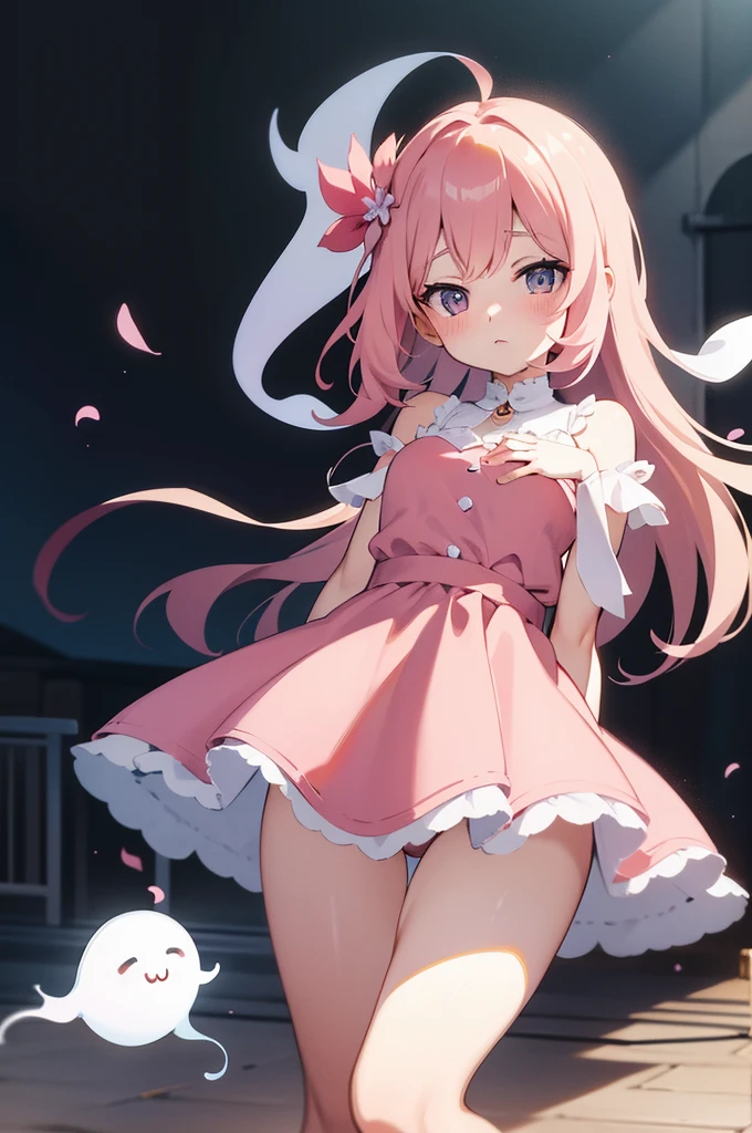 draw cute ghost in 2d, pink ghost cheeks
