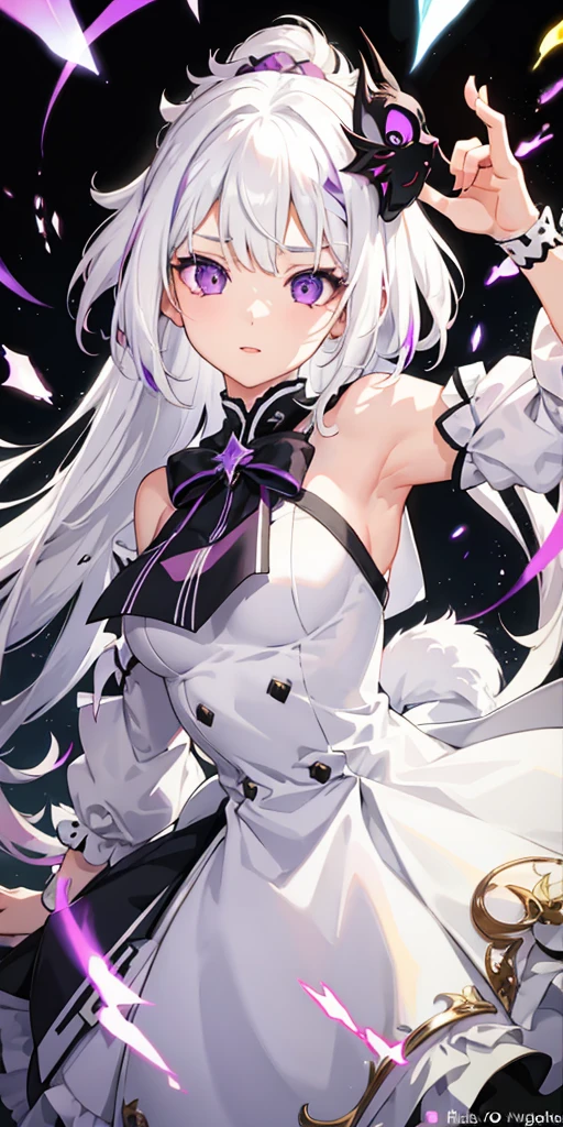 1girl, アニメ, cute girl, blank background, white background, fantasy, detailed fantasy dress with highlights, beautiful face, beautiful eyes, dark colors, black hair with multicolor streaks, red eye with different color pupil in eye, multicolor eye, medium , slight cleavagiful skin, cute, breast curtainsemely delicate and beautiful, (beautiful detailed face:1.0), (detailed deep eyes), symmetrical breasts, deep eyes, sin, portrait, slender waist, hips wider than shoulders, thighs, expressionless, young girl, luminous eyes, adorable,(Kpop idol),(aegyo sal:1),(Platinum blonde hair:1),((puffy eye)),Black panty,sexyture,Superskirt, Uhigh rlution,Black collar,slim figure, Abdominal y tattoo, womb tattoo,Tight-fitting leg ring,y tattoo on half-body,Bare skin, Armored hand,Hidden fingertips,Hand covered,Arm covered,Fist covered,{{beautiful detailed fingers}}, tufts of hair, moderate beautiful breast:1.0,(masterpiece:1.2), best qualigh-res, HDR, perfect face, intricate armor, delicate blue filigree, intricate filigree, red metalic parts, detailed part, dynamic pose, dynamic lights, cute face, neutral expression, shuimobysim, lotus, Hanfu, maxi skirt, dress conservatively 1girl, 独奏, long blue hair, standing, One lady,14years,((White hair) ,(Shiny purple bodysuit h microskirt),((Fantasy, Moon Night)), gradient_eyes,