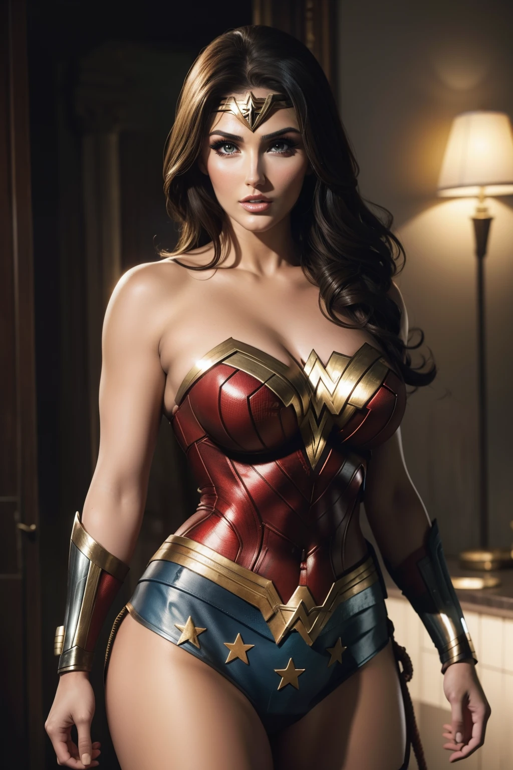 lucy pinder, intense makeup wonder woman, fighting