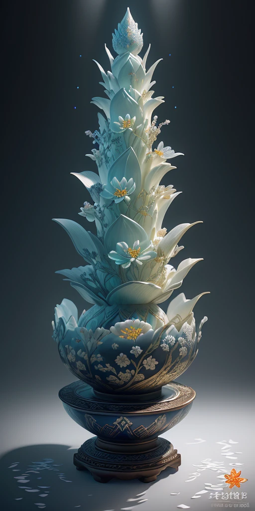 best quality, realistic, photorealistic, ultra detailed, "Mountain of Flower and Fruit+Fairy+Chinese Architecture" highly detailed carving on "southern ice" porcelain,Ultra wide angle,Accent Lighting,Volumetric Lighting,backlighting, (detailed light),((an extremely delicate and beautiful)),dramatic_shadow,ray_tracing,hdr