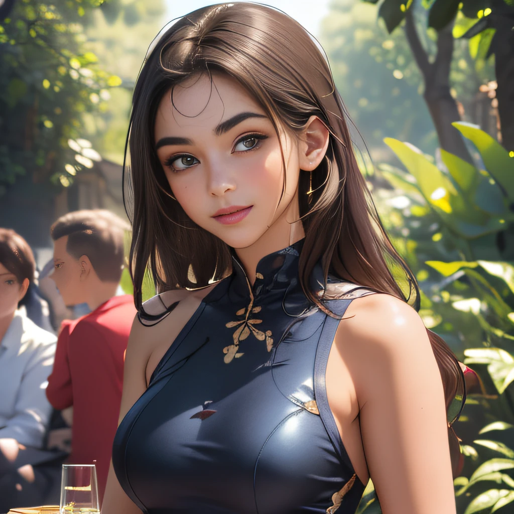(Extremely detailed 8k wallpaper:2), (photo:2), (soigne Beautiful girl:2), (gives a lecture to friends:2), detailed (Face and eyes), (hyper realistic:1), (highly detailed:1), (epic realistic:1), rim light, (maximum details:1), cozy, (fullbody:1.3), (looking at viewer:2), (Woman's Attractive Qualities:2), (Attractive Woman:2), (Attractive:2), Smile, Intelligence, Empathy, Gracefulness, Sense of Style, Fitness, Grooming, Optimism, (Sensitivity:2), Sincerity, Romantic Gestures, Playfulness, Fashion Sense, (Sensuality:2), Charm, Modesty, Thoughtfulness, (Femininity:1), Flirtatiousness, Warmth, (Physical attractiveness:2), A beautiful smile, A love of life, strength and power, vulnerability, curiosity, wonder, love, (nature background:2), kawaii, waifu, Beautiful breasts, (attractive body:2), (Beautiful body:2), Beautiful pose, attractive pose, (Beautiful legs:1.0), (spread legs:1.0), (Beautiful clothes:1), (classic clothes:2), (elegant clothes:2), (European clothes:2), detailed clothes, (skirt:1), (blouse:1), (provocative pose)