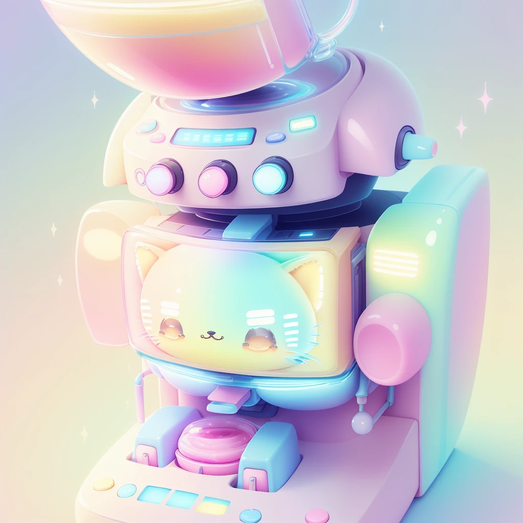 kawaiitech,pastel color, kawaii, cute colors ,scifi,
coffee machine , mug ,