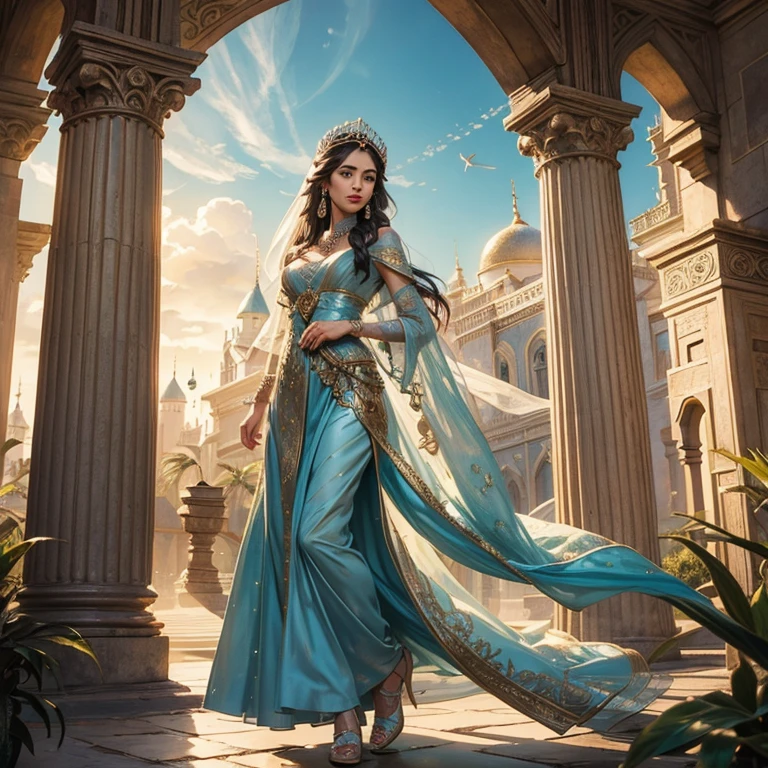Creating a fashion show at night in the Greek ruins, the Greek Goddess NIX makes her triumphal entry in a beautiful modern dress.