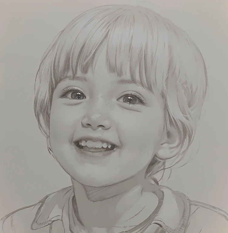 Pencil drawing, A cute  and she is very happy , 