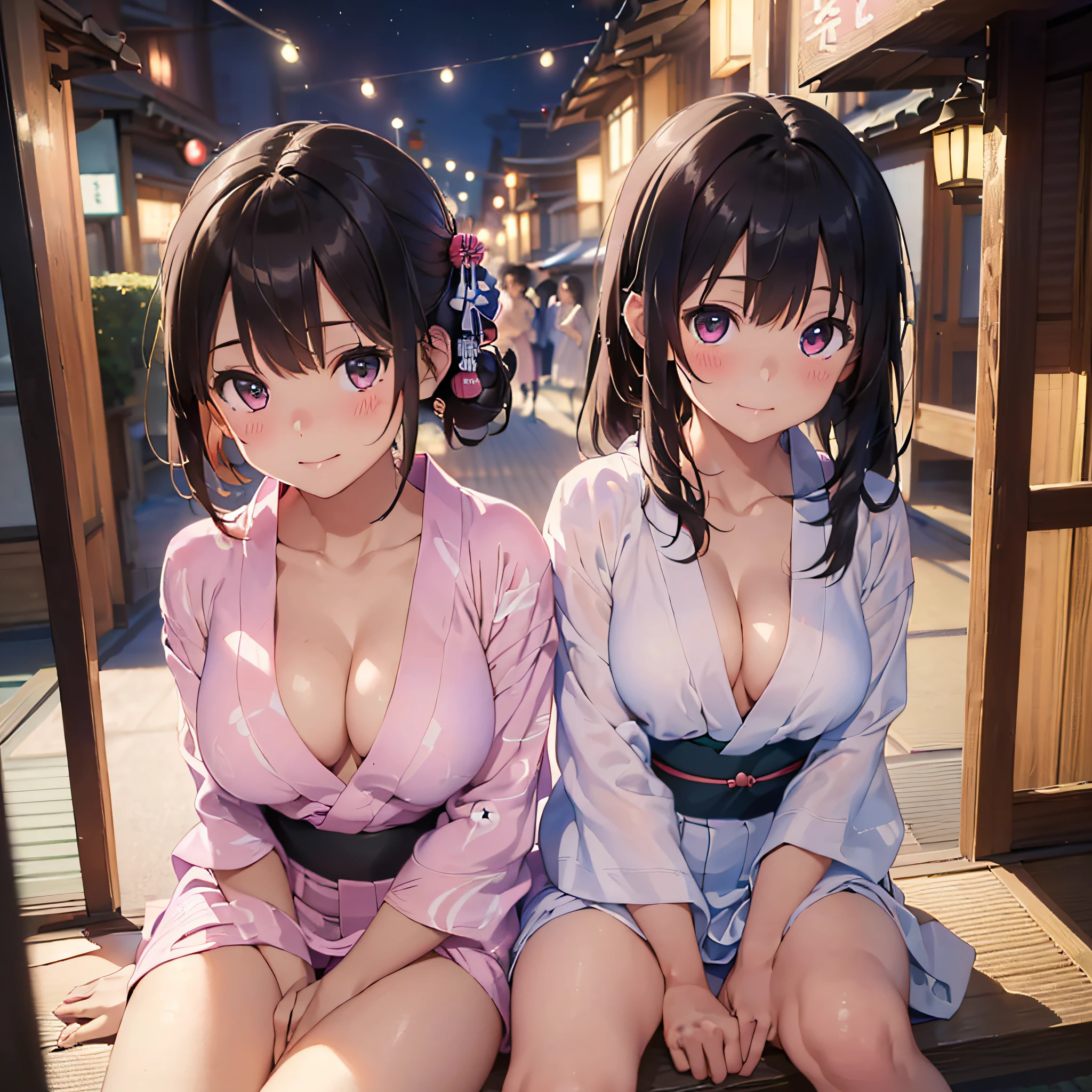 (masterpiece:2.0), (top-quality:2.0), (sitting naked:1.5), (extremely mini skirt extremely small pink yukata:1.5), (super thin fabric:1.5), (sexypose:1.5), (blushed face:1.3), (barechested:1.3), (realistic:1.5), 1 little girl, precise hands, Embarrassed look, light smile, Look at me and smile, extremely cute girl, innocent face, young face, Clear eyes, Shining eyes, small breast, (cleavage of the breast is visible:1.5), (the thighs is visible:1.5), The crotch is visible, No pubic hair, full body, The beautiful skin, ultra-definition, Top resolution, japan high school student, brown hair, at the night festival