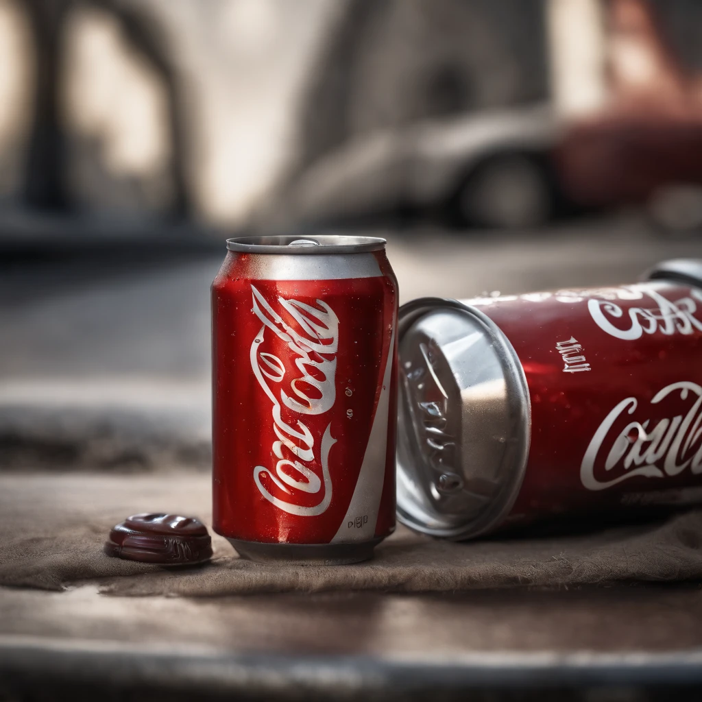 Coca Cola can crushed by hand、realistic representation、Delicate images give a realistic feel that looks like it's about to pop out at any moment
