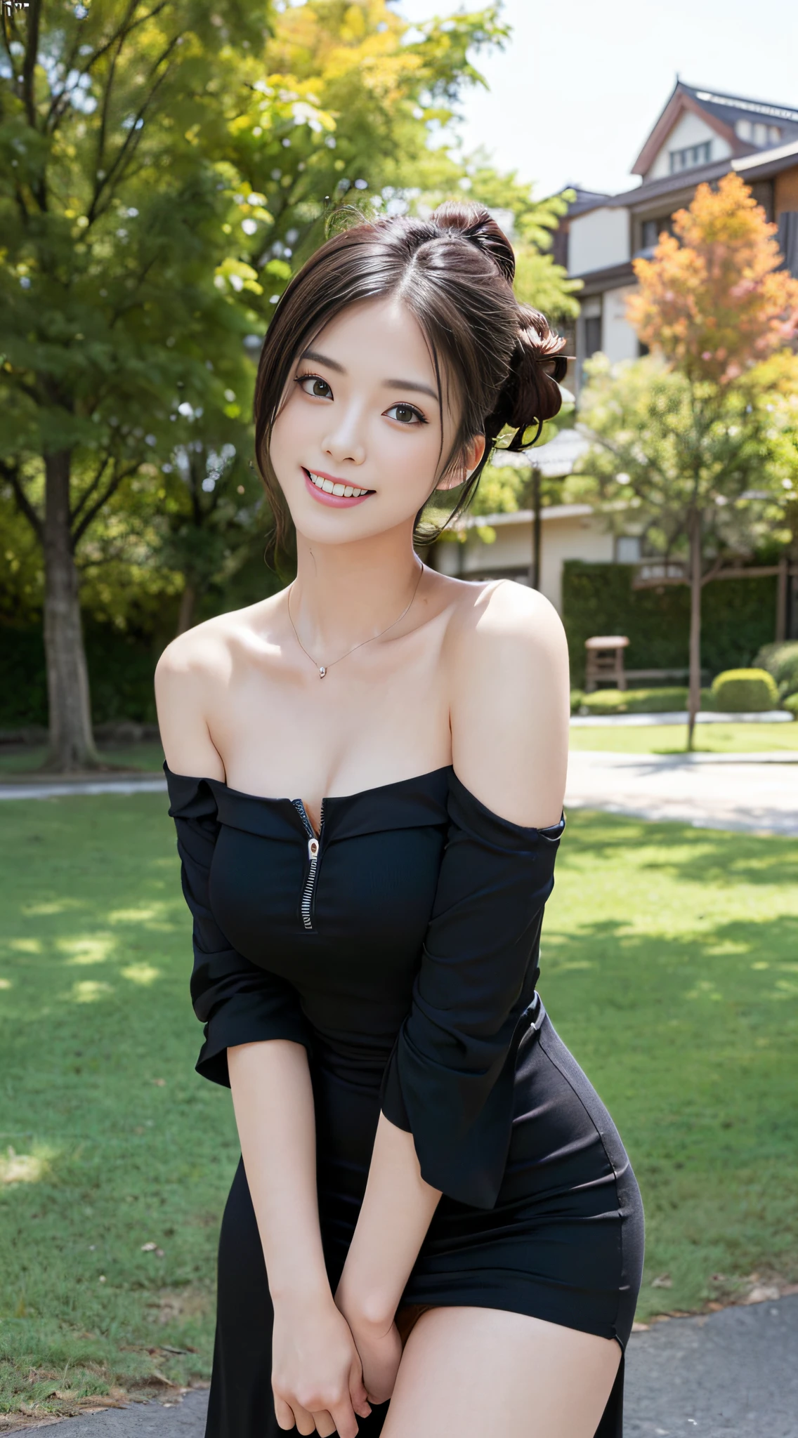 (masutepiece,Best Quality:1.4),(8K,Raw photo,photographrealistic:1.2),view from front,Expert Details ,((Cowboy Shot:1.2)),Photo,Attractive,masutepiece,
BREAK
(((Bottomless:1.4))),naked lower body,,(((The hairy cat is clearly visible))),1 Japanese woman,((Black off-the-shoulder dress)),Joyful.(Curve:1.4),Beautiful face,grin,(Public Hair:1.5))
break
Pose for a photo, Late autumn afternoon outdoors,((blur backgroun)), NSFW