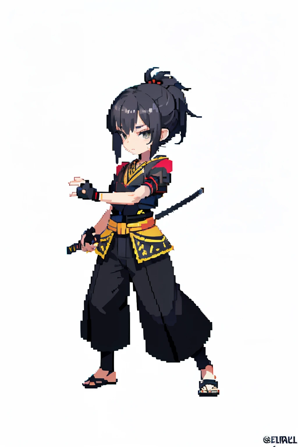 ((obra-prima, qualidade superior, melhor qualidade)), pixel, pixel art, samurai de corpo inteiro. ((usando uma katana preta reluzente.))