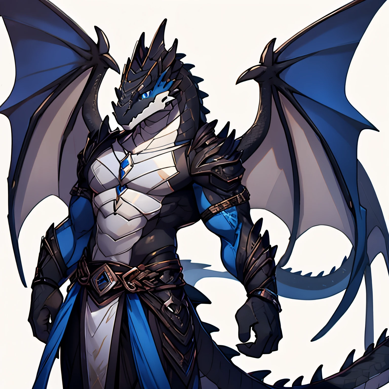 Anthro male bahamut, from the ouna, muscular man, rough thick scales, male body, detailed, claws, wings, great detail, masterpiece, press, in white thong, digital bit, stands at full height leaning on one knee.