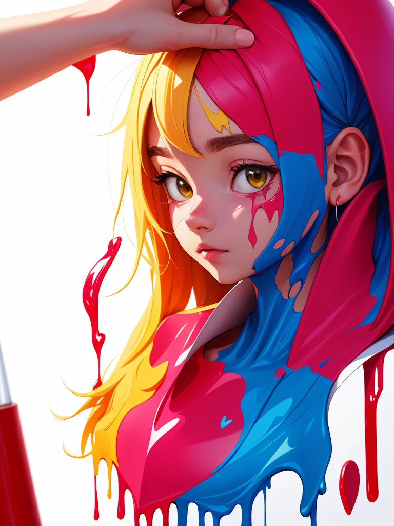 a conceptual drawing, half face half heart, paint dripping, masterpiece, Something