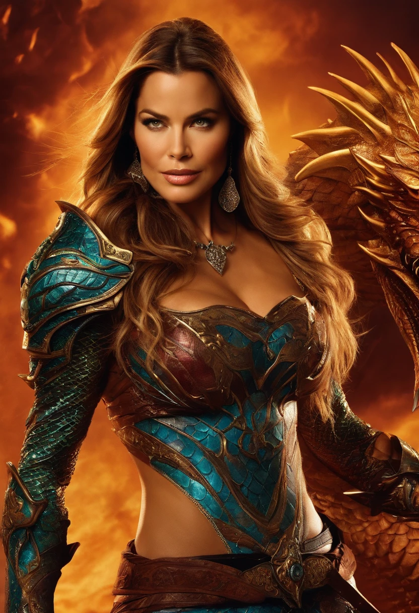 Sofia Vergara in ?????? armor, riding fearsome dragon