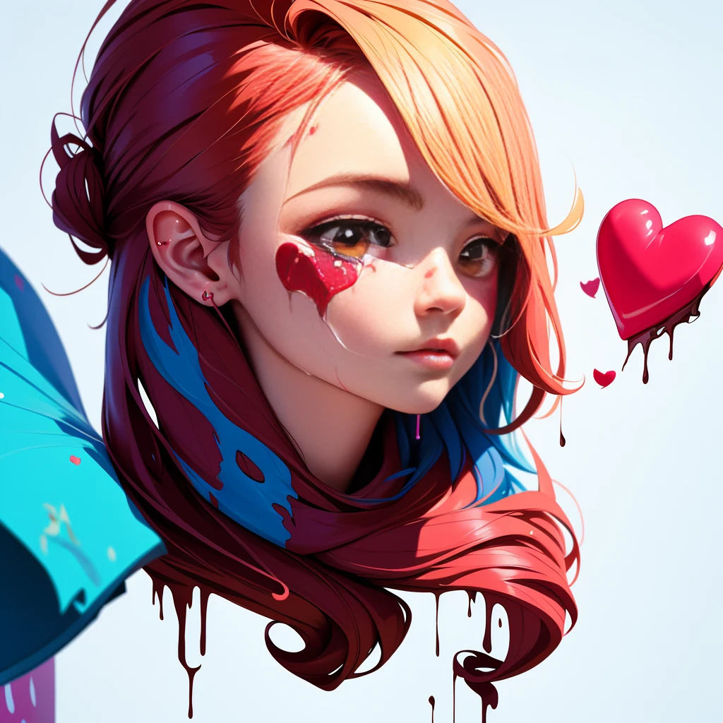 a conceptual drawing, half face half heart, paint dripping, masterpiece, Something