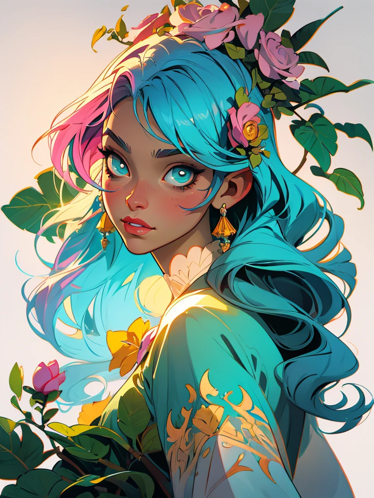 simetria, Sprite de floresta ornamentado elaborado e finamente detalhado com olhos coloridos elaborados e detalhados por Lisa Frank, John Koons, Laranja e Rosa, e Amarelo e Teal, cara bonita, intrincado, elegante, altamente detalhado, pintura digital, Art Station, arte conceitual, liso, foco nítido, illustration, arte por art germ e Greg Rutkowski e alphonse mucha, 8k